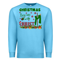 Ocean Blue Christmas Begins With Christ Premium Sweatshirt - Bettercallsaul