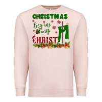 Pale Pink Christmas Begins With Christ Premium Sweatshirt - Bettercallsaul