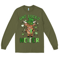 Army Green one lucky heifer Long Sleeve Tee - MaliasSmallBusiness