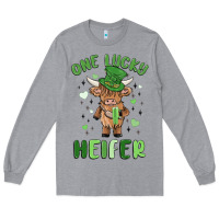 Heather Grey one lucky heifer Long Sleeve Tee - MaliasSmallBusiness