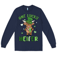 Navy one lucky heifer Long Sleeve Tee - MaliasSmallBusiness