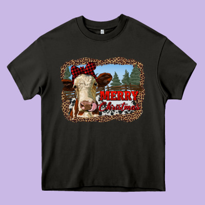Merry Christmas Heifer Cow With Farm Heavy Core Tee Designed By Ranaportraitstore