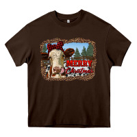 Chocolate Brown merry christmas heifer cow with farm Heavy Core Tee - RanaPortraitStore