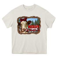 Cream merry christmas heifer cow with farm Heavy Core Tee - RanaPortraitStore
