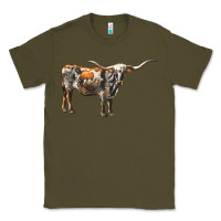 Army Green Texas Longhorn Cow Classic Tee - LillyAllenDesigns