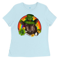 Baby Blue st patricks day baby cow shamrock rainbow gold Ladies Tee - RanaPortraitStore