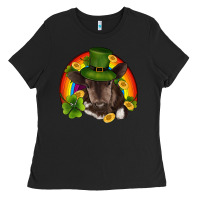 Black st patricks day baby cow shamrock rainbow gold Ladies Tee - RanaPortraitStore