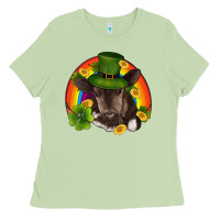 St Patricks Day Baby Cow Shamrock Rainbow Gold Ladies Tee | Teevron