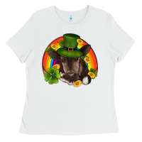 White st patricks day baby cow shamrock rainbow gold Ladies Tee - RanaPortraitStore