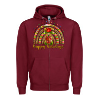 Burgundy Happy holidays elf gnome Zipper Hoodie - NancyCooperArtShop