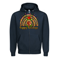 Navy Happy holidays elf gnome Zipper Hoodie - NancyCooperArtShop