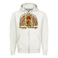 Oatmeal Heather Happy holidays elf gnome Zipper Hoodie - NancyCooperArtShop
