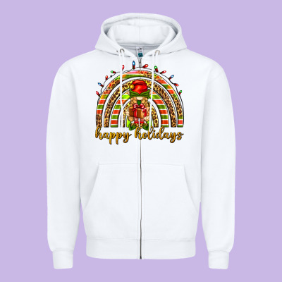 Happy Holidays Elf Gnome Zipper Hoodie Designed By Nancycooperartshop