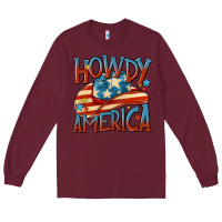 Burgundy howdy america Long Sleeve Tee - MaliasSmallBusiness