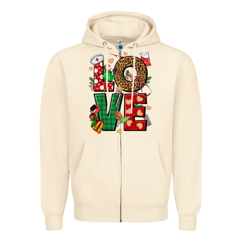Love Nurse Christmas Zipper Hoodie by NancyCooperArtShop | Teevron