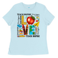 Baby Blue teach love inspire teacher Ladies Tee - texasbilliewilder