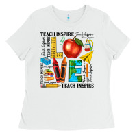 White teach love inspire teacher Ladies Tee - texasbilliewilder