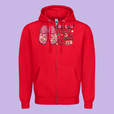 Pink Christmas Crocin' Around The Christmas Tree Zipper Hoodie Designed By Nancycooperartshop