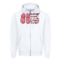 White Pink Christmas crocin' around the Christmas tree Zipper Hoodie - NancyCooperArtShop