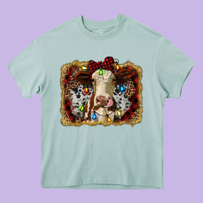 Heifer Cow Christmas Western Background Heavy Core Tee Designed By Ranaportraitstore