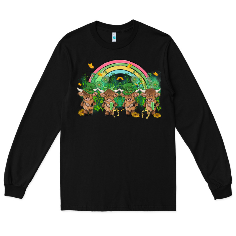St Patrick's Day Baby Highland Cow Long Sleeve Tee by MaliasSmallBusiness | Teevron
