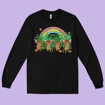 St Patrick's Day Baby Highland Cow Long Sleeve Tee Designed By Maliassmallbusiness