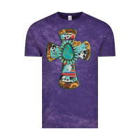 Cloud Purple cross with leopard sunflower gemstone serape cowhide Vintage Tee - Artiststas