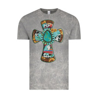 Cloud Rock cross with leopard sunflower gemstone serape cowhide Vintage Tee - Artiststas