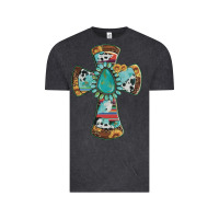 Vintage Black cross with leopard sunflower gemstone serape cowhide Vintage Tee - Artiststas
