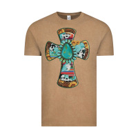 Vintage Coffee cross with leopard sunflower gemstone serape cowhide Vintage Tee - Artiststas
