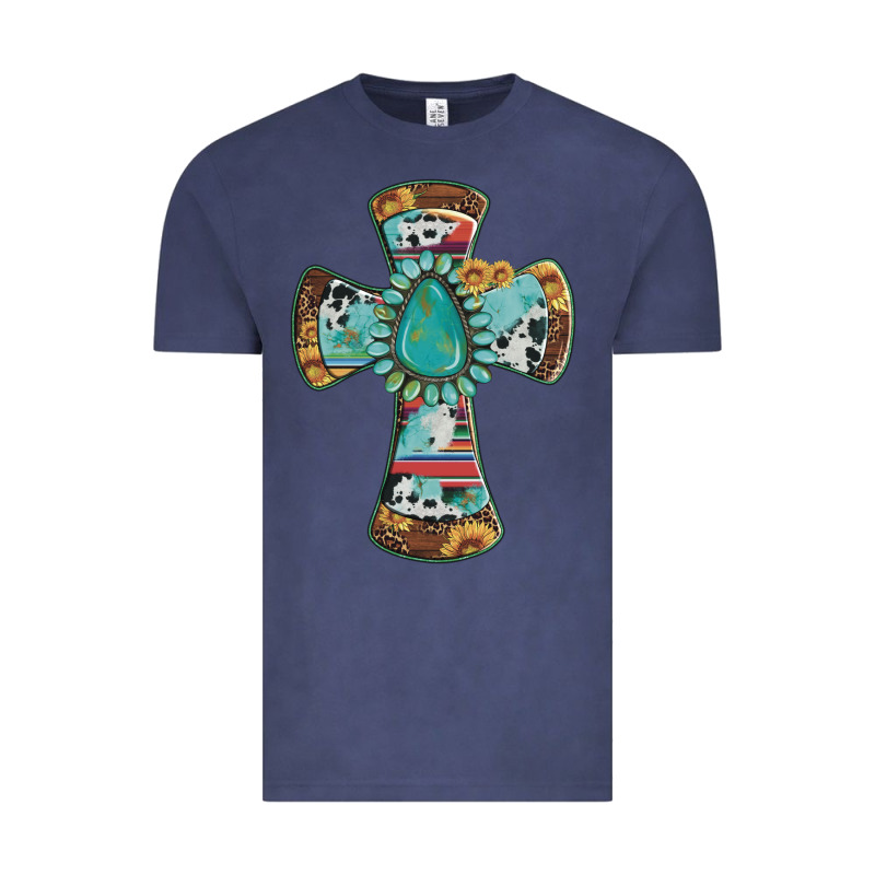 Cross With Leopard Sunflower Gemstone Serape Cowhide Vintage Tee by Artiststas | Teevron