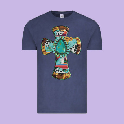 Cross With Leopard Sunflower Gemstone Serape Cowhide Vintage Tee Designed By Artiststas