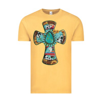 Vintage Mustard cross with leopard sunflower gemstone serape cowhide Vintage Tee - Artiststas