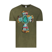 Vintage Olive cross with leopard sunflower gemstone serape cowhide Vintage Tee - Artiststas
