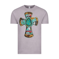 Vintage Zinc cross with leopard sunflower gemstone serape cowhide Vintage Tee - Artiststas