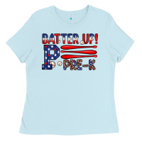 Baby Blue batter up pre k Ladies Tee - JahusDesignShop