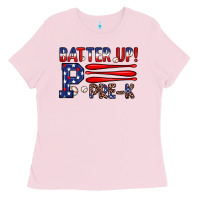 Bubblegum Pink batter up pre k Ladies Tee - JahusDesignShop