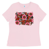 Bubblegum Pink valentine's day sunflowers leopard cowhide background Ladies Tee - RanaPortraitStore
