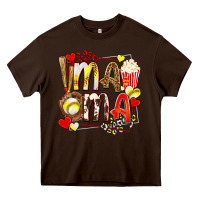 Chocolate Brown mama softball baseball with popcorn Heavy Core Tee - texasbilliewilder