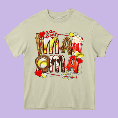 Mama Softball Baseball With Popcorn Heavy Core Tee Designed By Texasbilliewilder