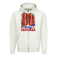 Oatmeal Heather Merry crocmas Zipper Hoodie - NancyCooperArtShop