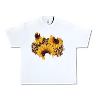 White sunflower leopard patch Urban Heavy Tee - AdoDesignShop