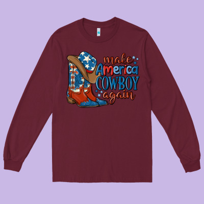 Make America Cowboy Again Long Sleeve Tee Designed By Maliassmallbusiness