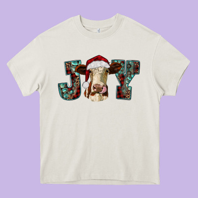 Christmas Joy With Heifer Cow Heavy Core Tee Designed By Ranaportraitstore