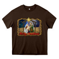 Chocolate Brown merry christmas holy family Heavy Core Tee - RanaPortraitStore