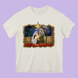 Merry Christmas Holy Family Heavy Core Tee Designed By Ranaportraitstore