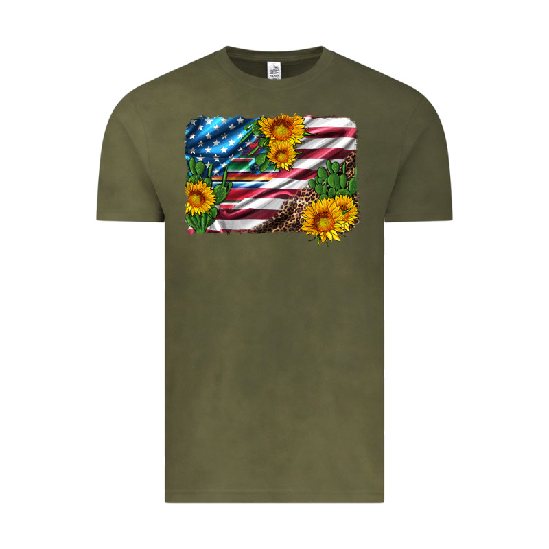 Usa Flag And Sunflower Serape Leopard And Cactus Vintage Tee by Artiststas | Teevron