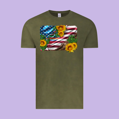 Usa Flag And Sunflower Serape Leopard And Cactus Vintage Tee Designed By Artiststas