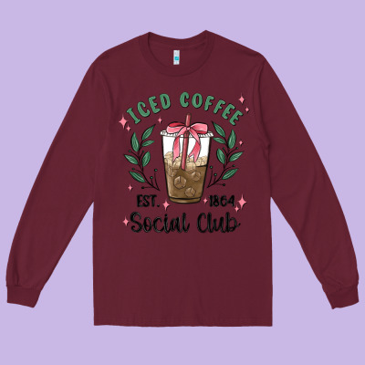 Iced Coffee Social Club Long Sleeve Tee Designed By Maliassmallbusiness