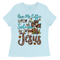 Baby Blue give me coffee with a side of jesus Ladies Tee - JahusDesignShop